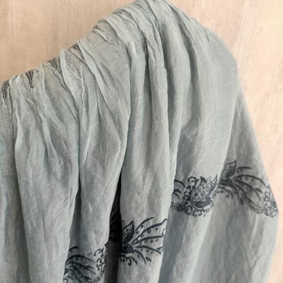 Lapis Anthropologie Dress One Size Maxi Blue Smocked Organza Boho Strapless - Picture 4 of 16